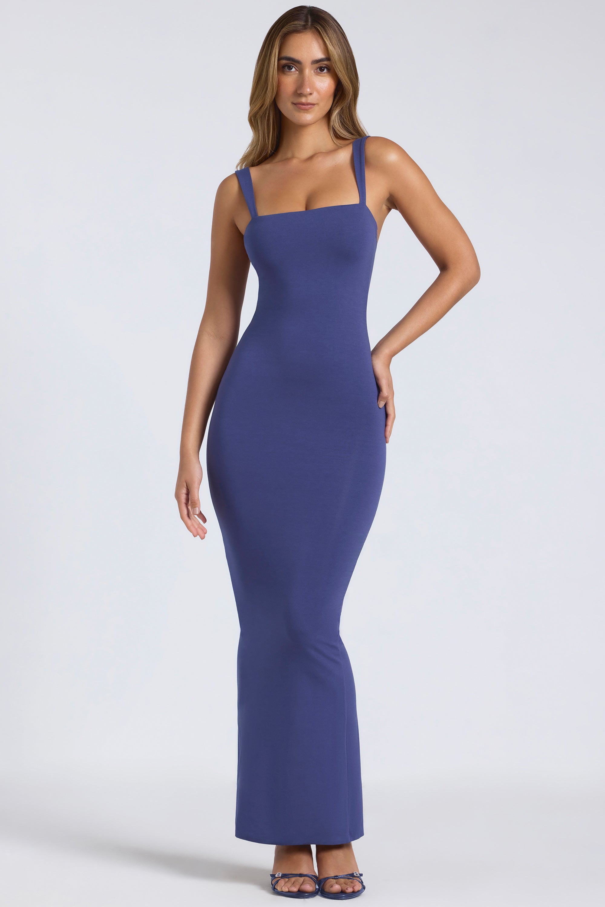 Modal Square Neck Low Back Maxi Dress in Navy