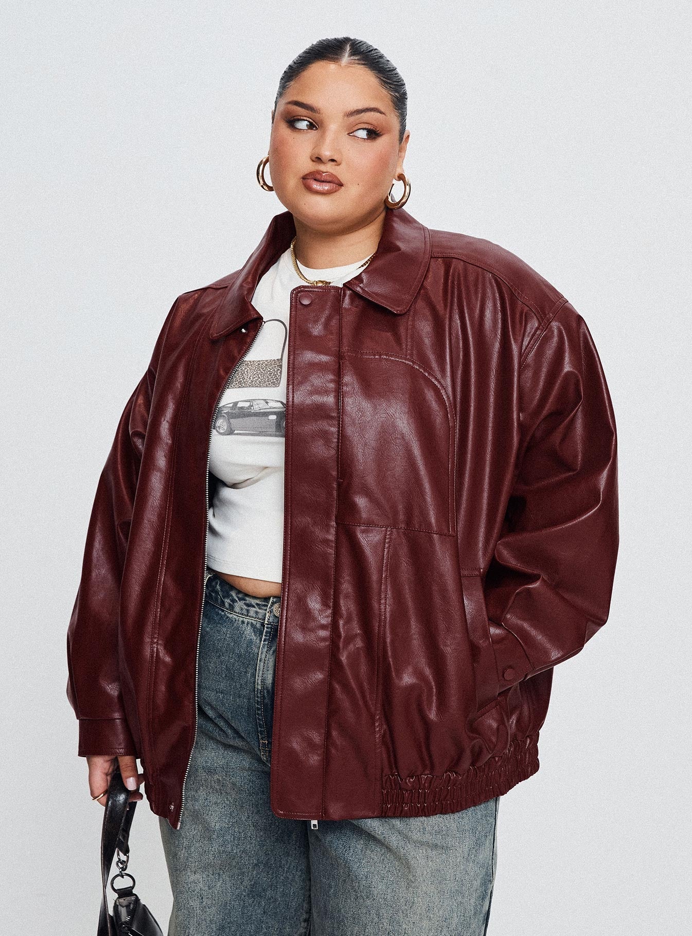 Devija Faux Leather Jacket Burgundy Curve