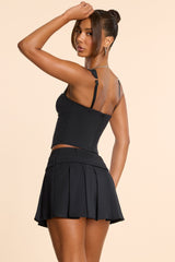 Brushed Twill Mid Rise Pleated Micro Mini Skirt in Black