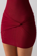 Mesh Cap Sleeve Cut Out Mini Dress in Ruby