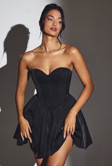 Corset Tulle Mini Dress in Jet Black