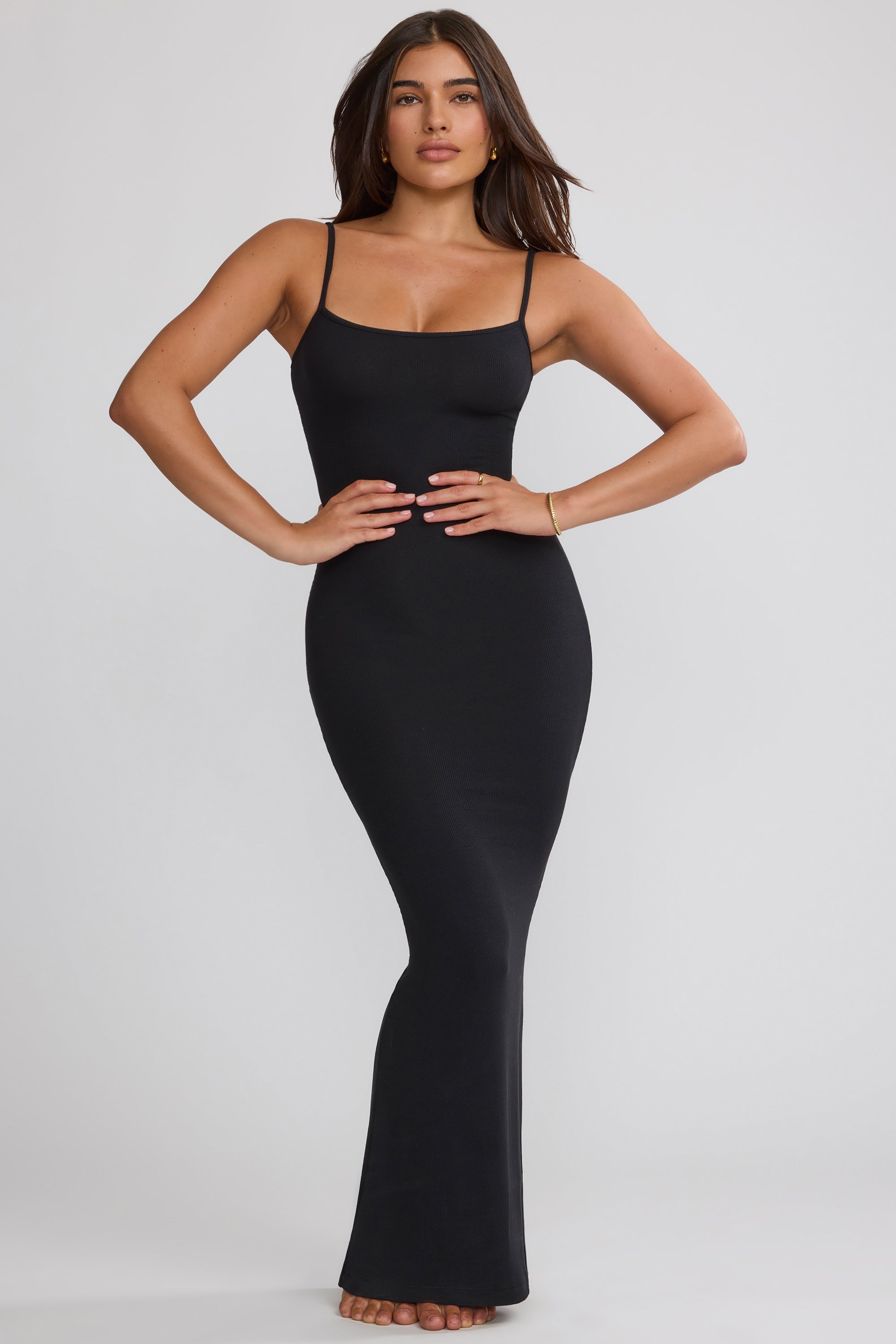 Ribbed Modal Square Neck Maxi Dress in Black