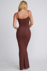 Ribbed Modal Square Neck Maxi Dress in Chocolate