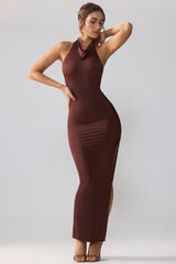 Premium Jersey Cowl Neck Backless Maxi Dress in Espresso