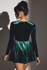 Velvet Long Sleeve Corset Mini Dress in Emerald Green