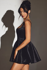 Woven Taffeta Corset Mini Dress in Jet Black