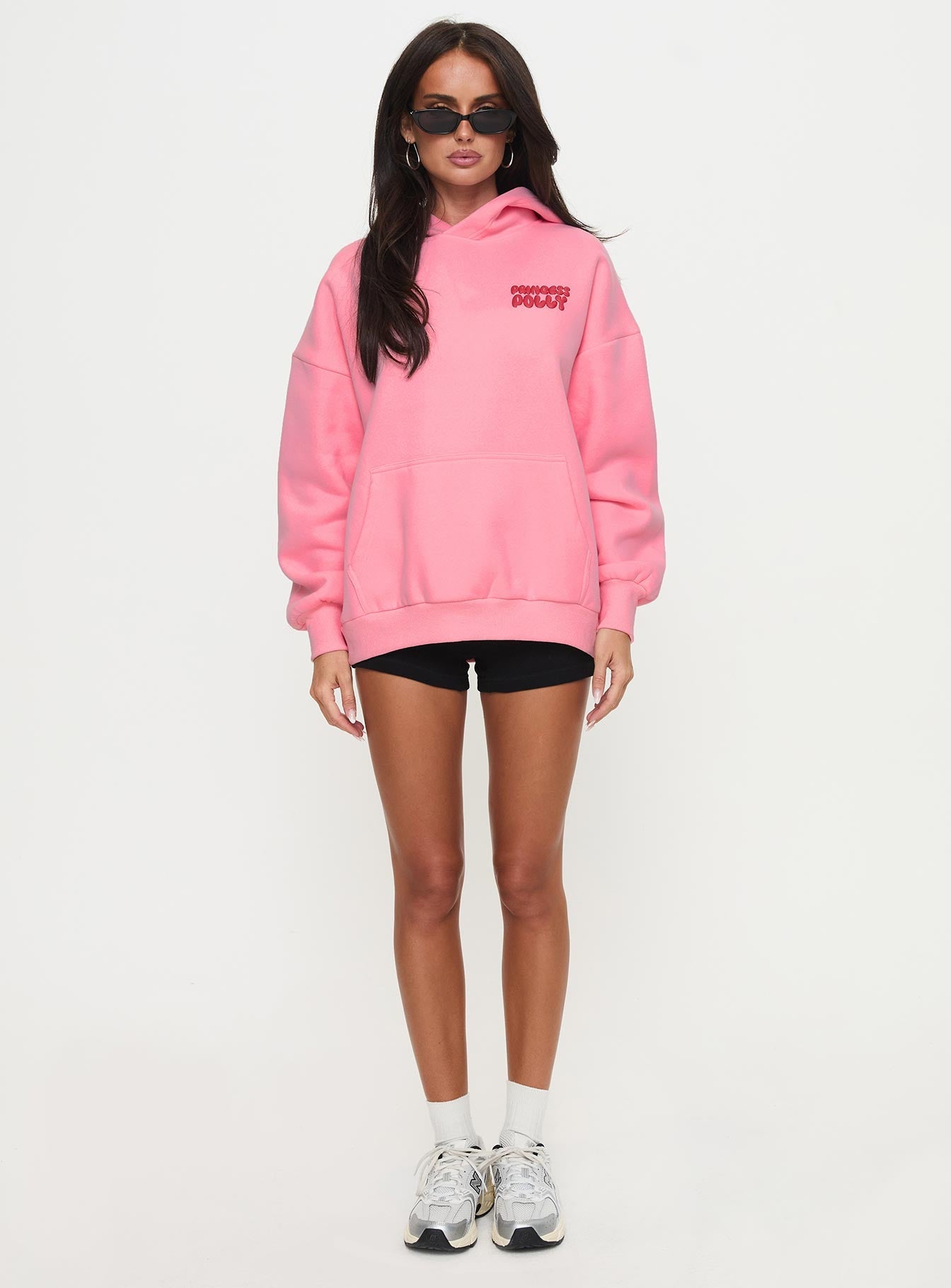 Princess Polly Hooded Sweatshirt Bubble Text Pink / Red