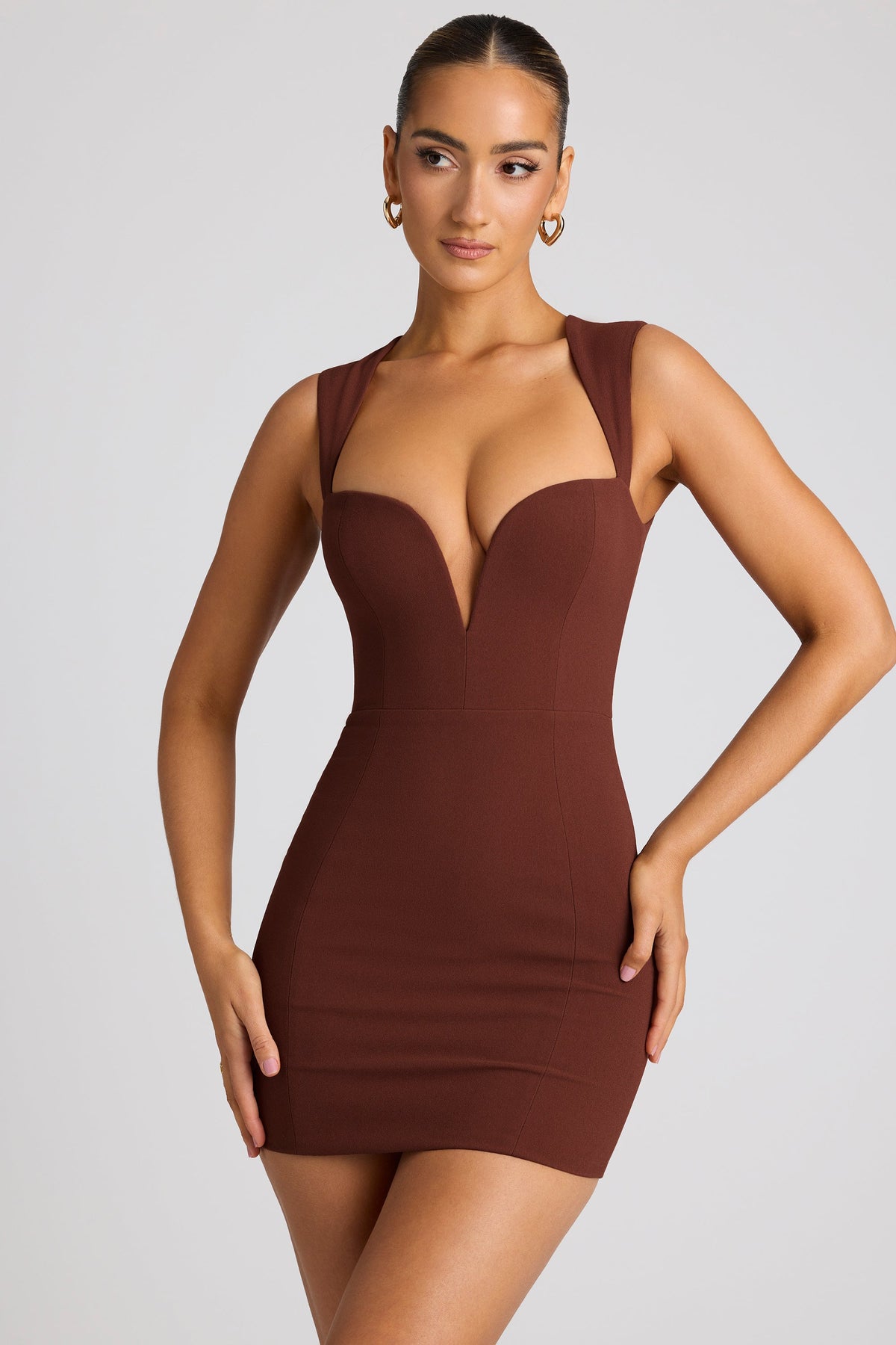 Heart Cut Out Mini Dress in Chocolate Brown