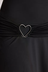 Heart Detail Cowl Neck Mini Dress in Black