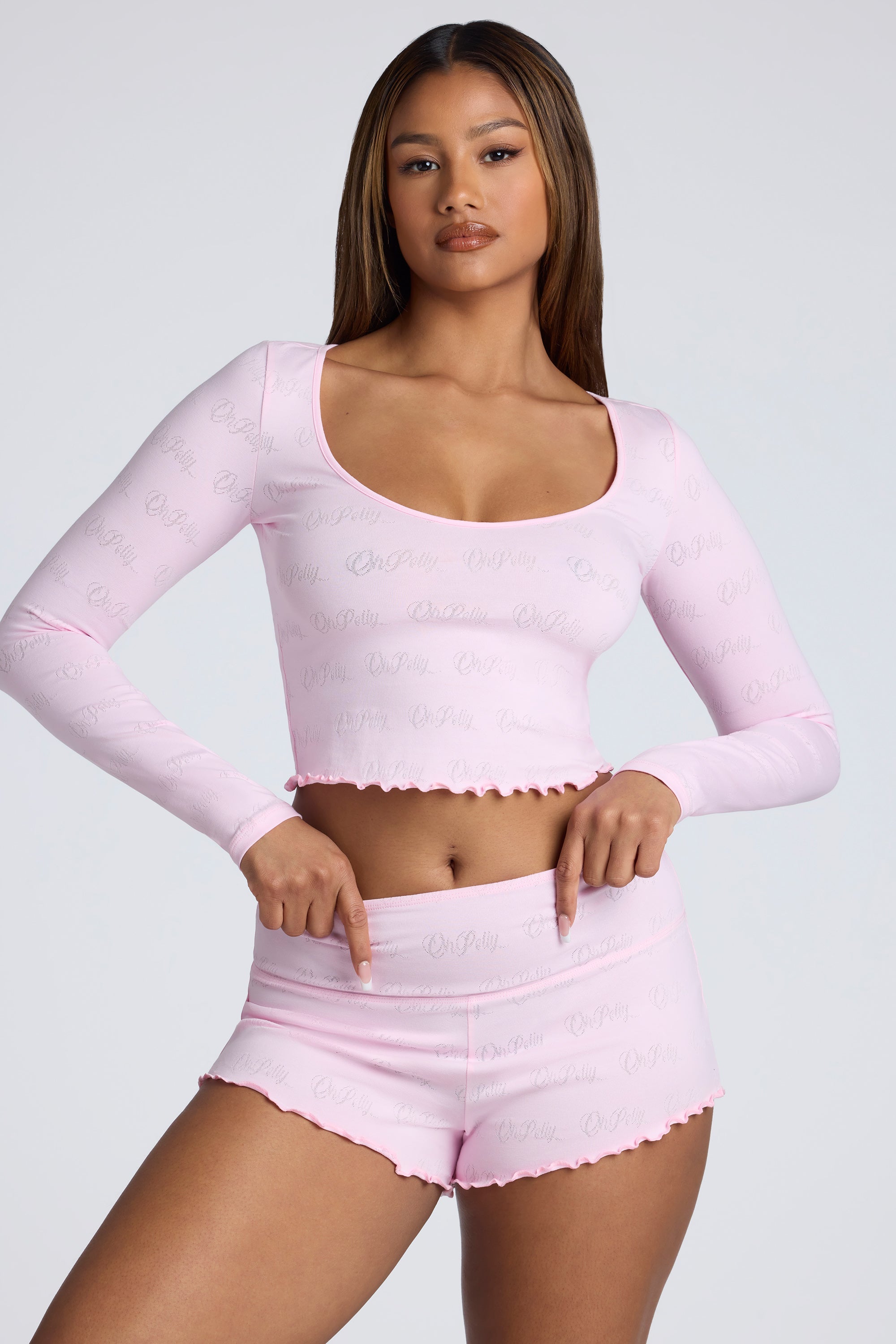 Mid Rise Pointelle Mini Shorts in Baby Pink