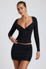 Modal Ruched Long-Sleeve Top in Black