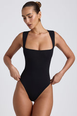 Modal Square-Neck Bodysuit in Black