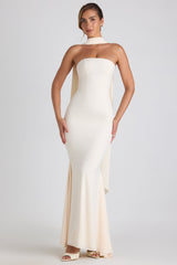 Scarf-Detail Strapless Gown in Ivory