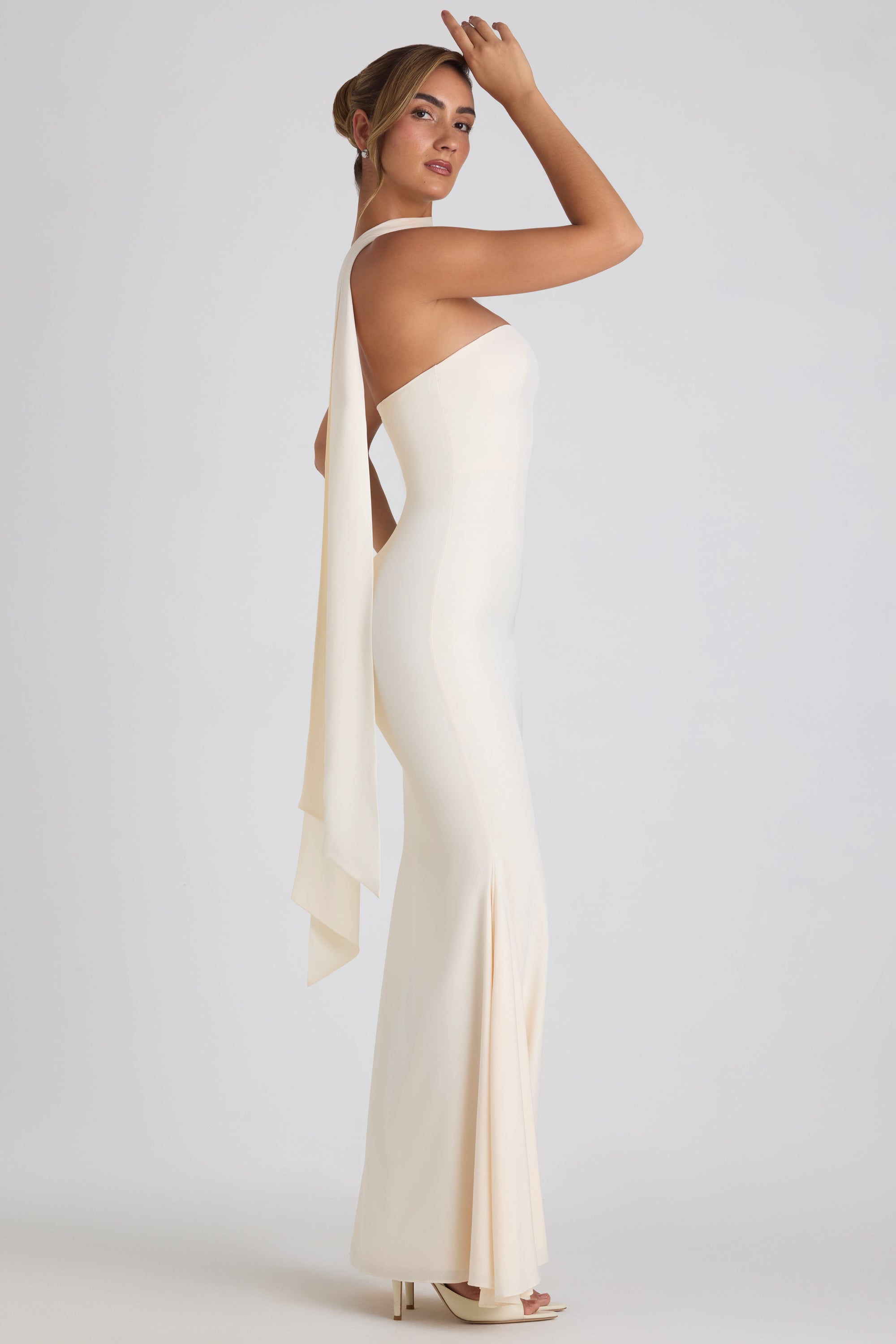 Scarf-Detail Strapless Gown in Ivory