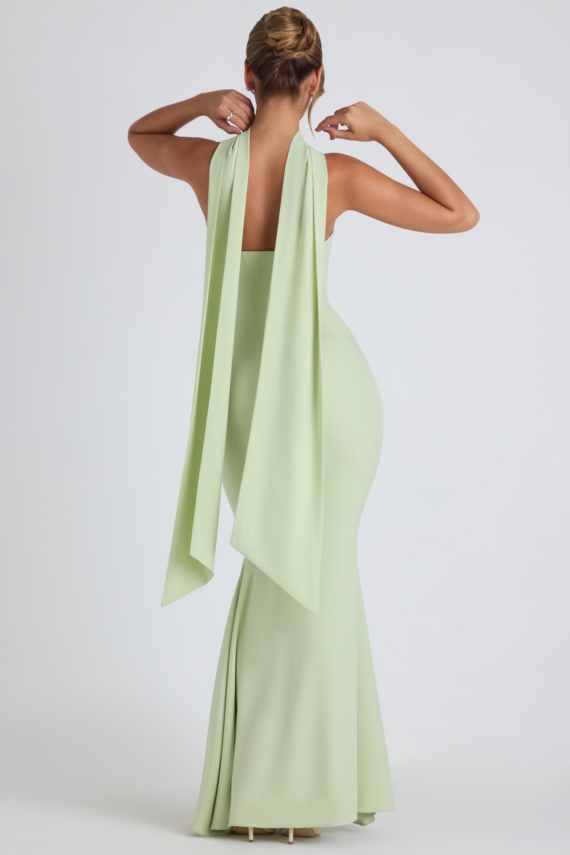 Scarf-Detail Strapless Gown in Spring Green