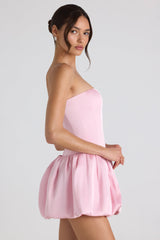 Lace-Up Bubble Hem Corset Mini Dress in Soft Pink