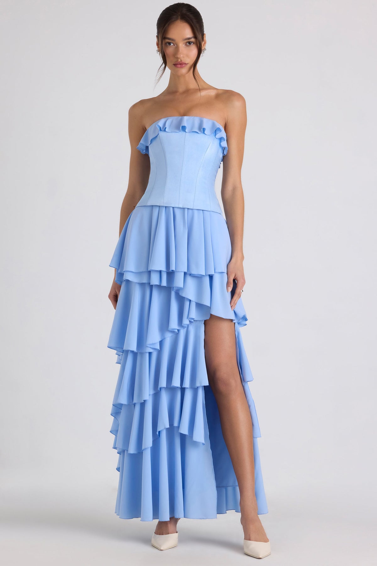 Tiered Corset Gown in Sky Blue