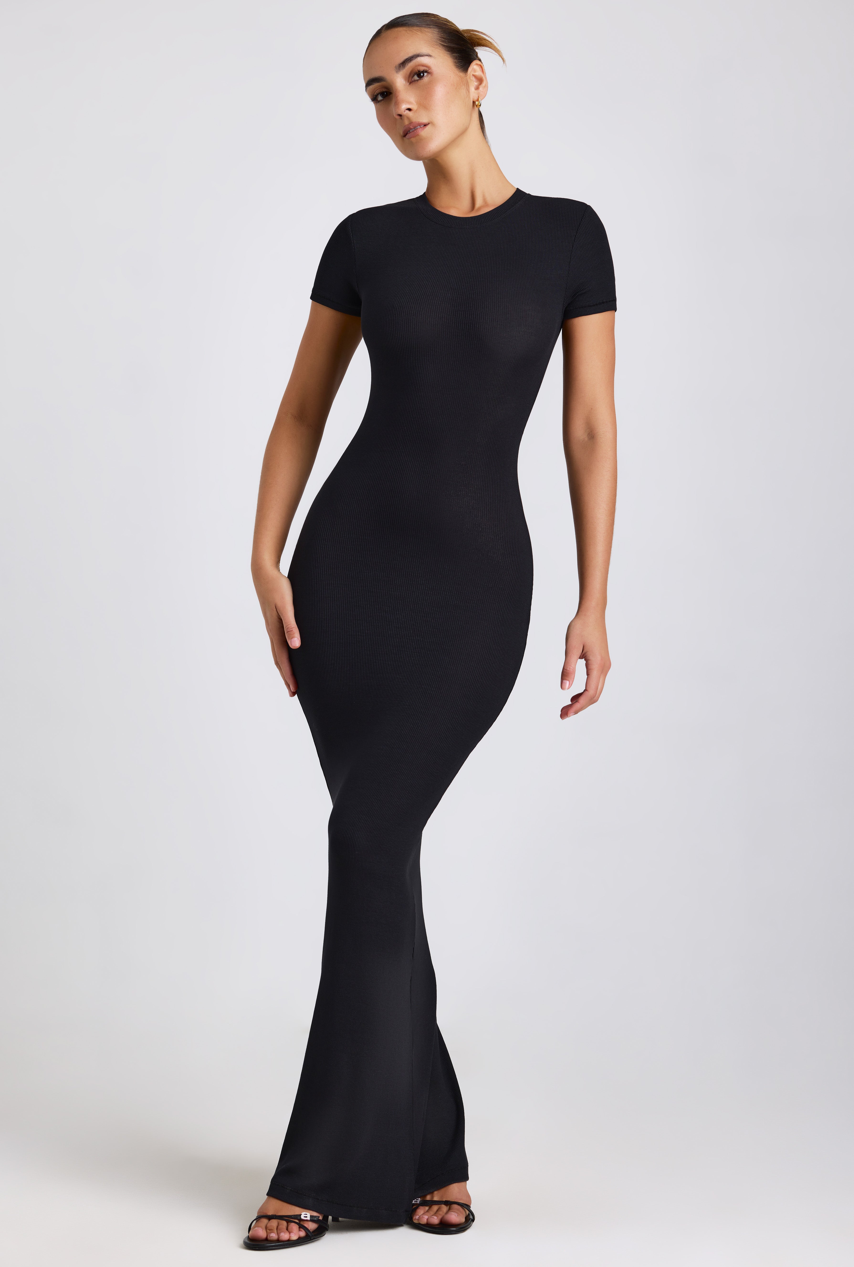 Ribbed Modal Maxi Dress in Black