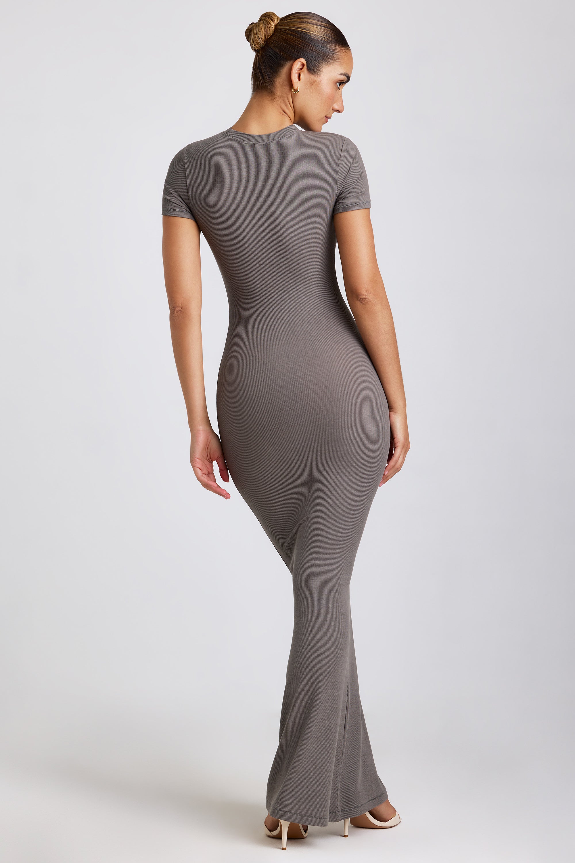 Ribbed Modal Maxi Dress in Grey