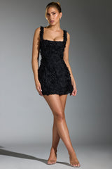 Floral-Appliqué Corset Mini Dress in Black