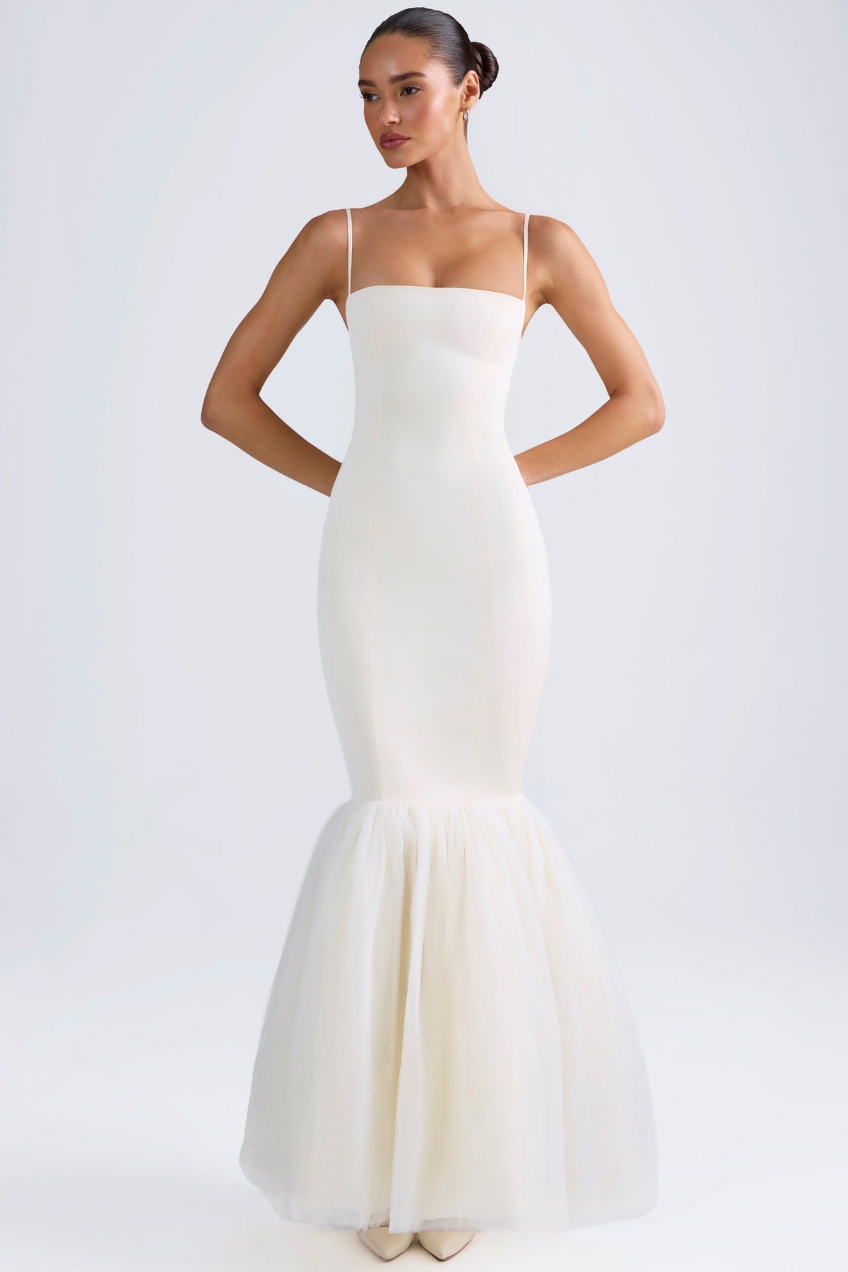 Tulle Hem Fishtail Gown in Ivory