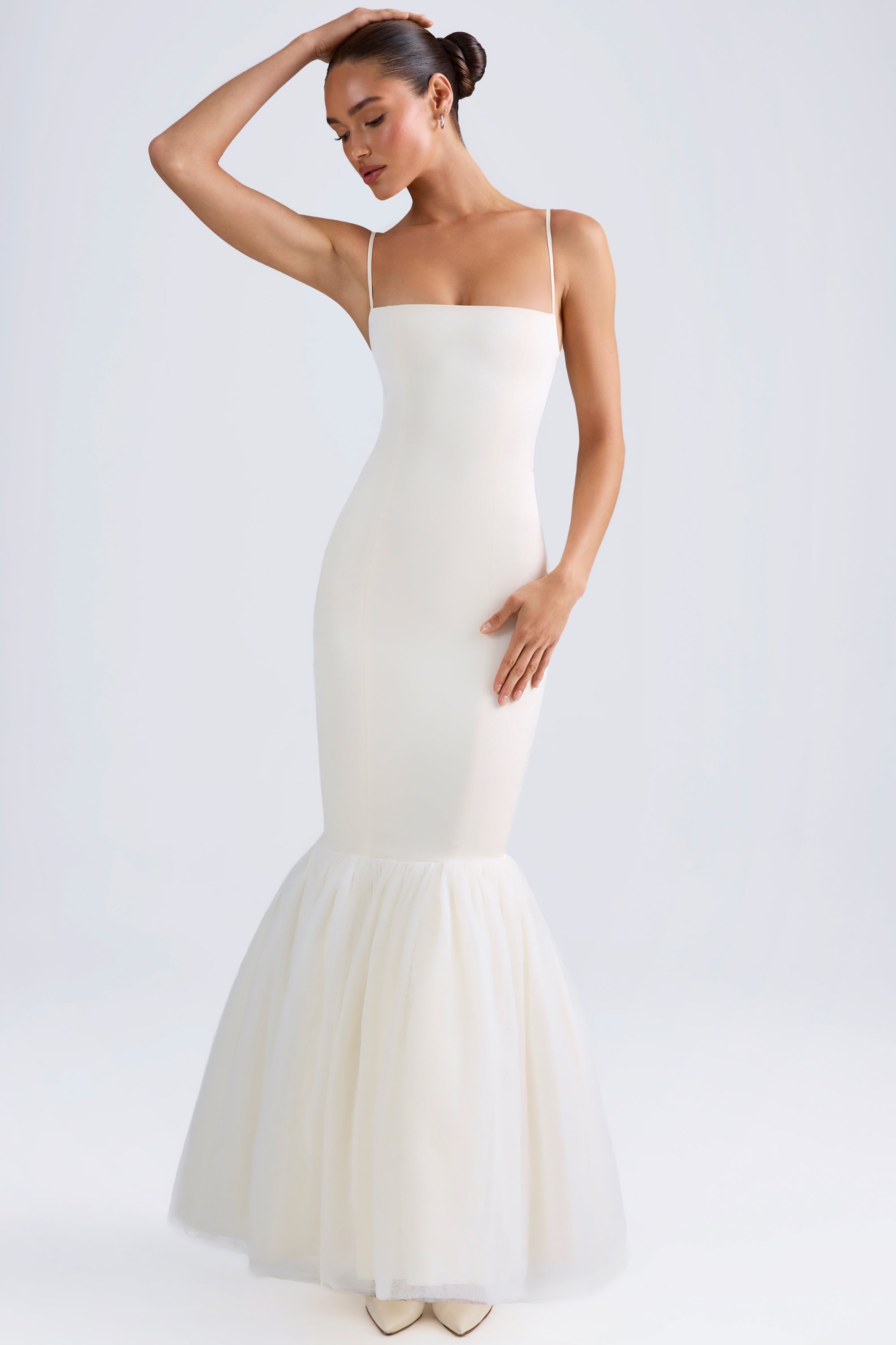 Tulle Hem Fishtail Gown in Ivory