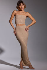 Embellished Mid Rise Gown Skirt in Gold