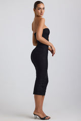 Ruched Hardware Detail Strapless Midaxi Dress in Black