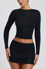 Modal Ruched Long-Sleeve Top in Black