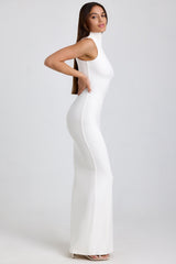 Ribbed Modal Turtleneck Maxi Dress in White