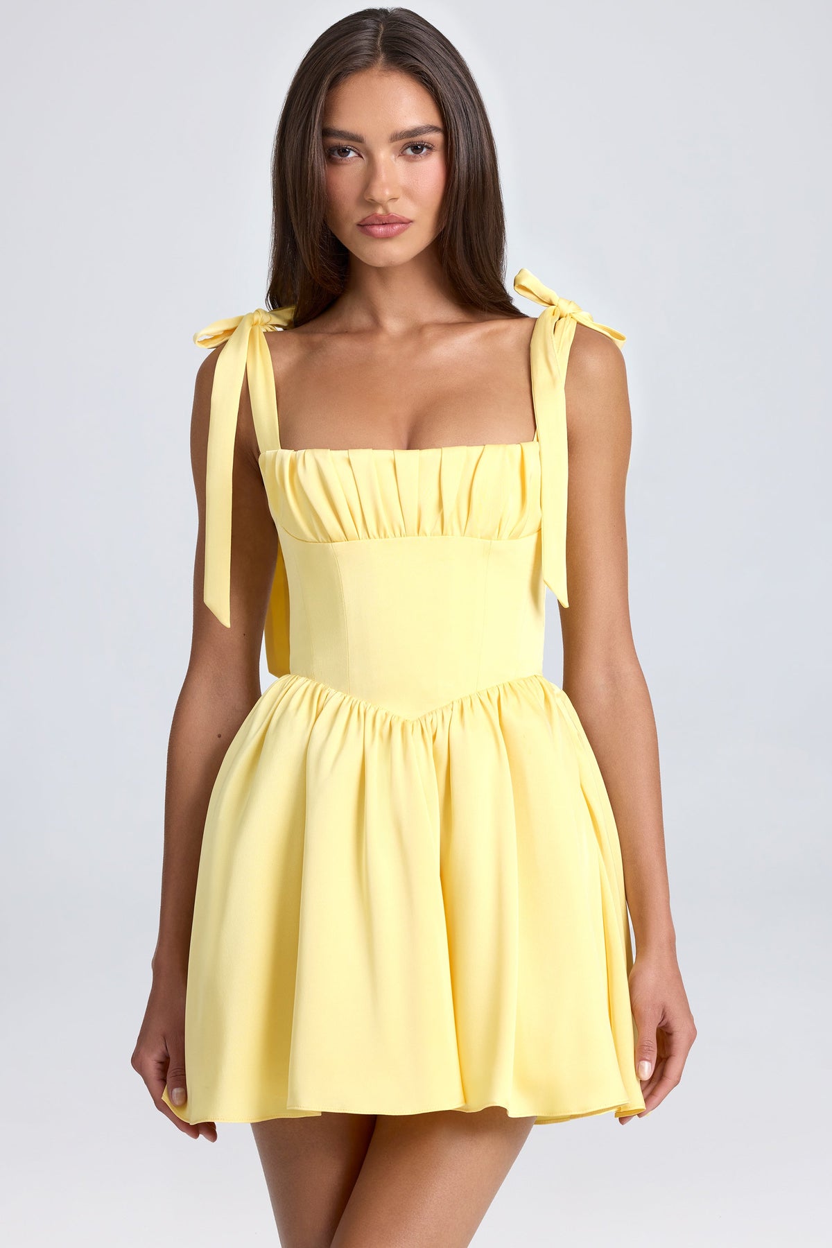 Draped Corset Mini Dress in Lemon Sherbet