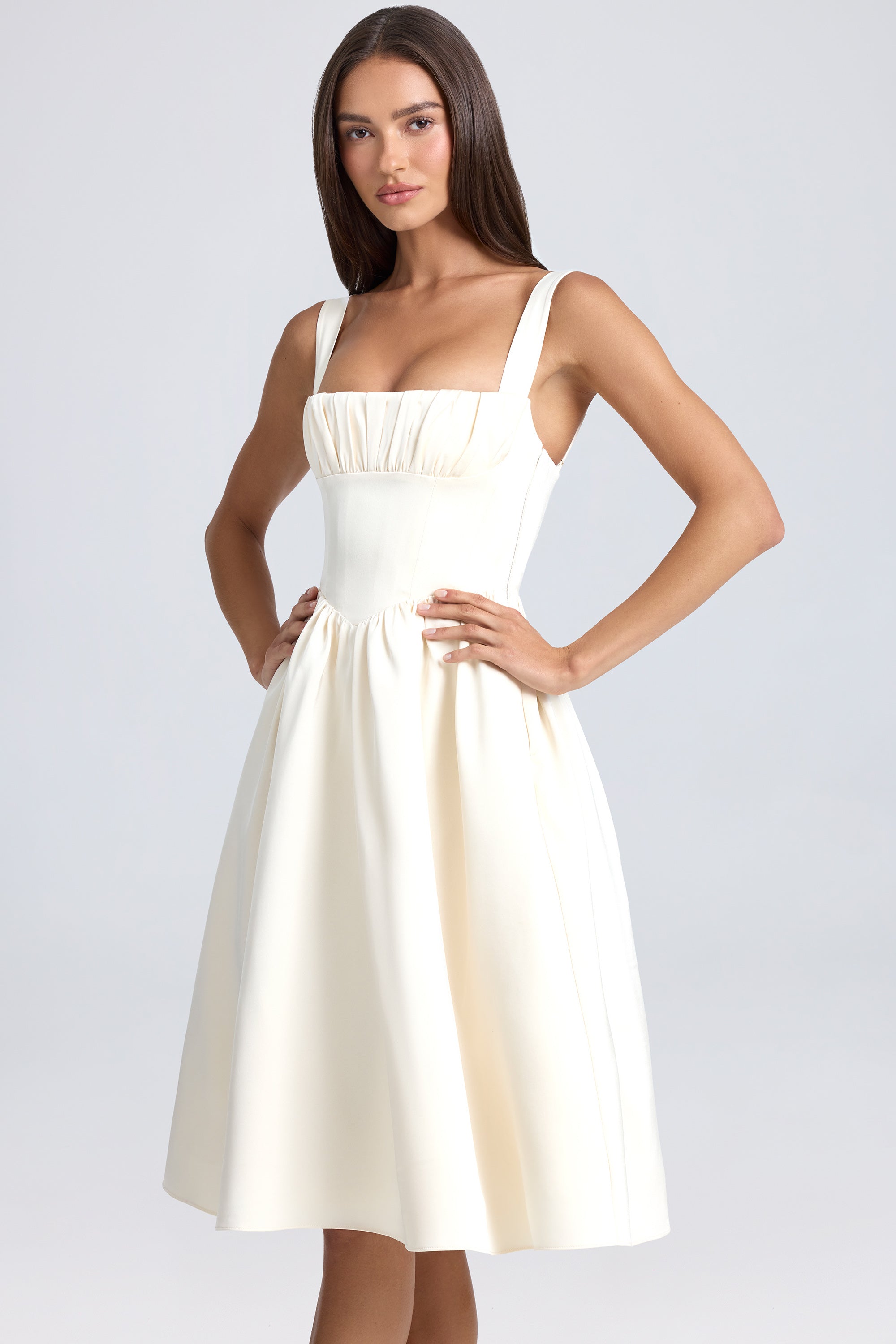 Draped Corset Midaxi Dress in Ivory