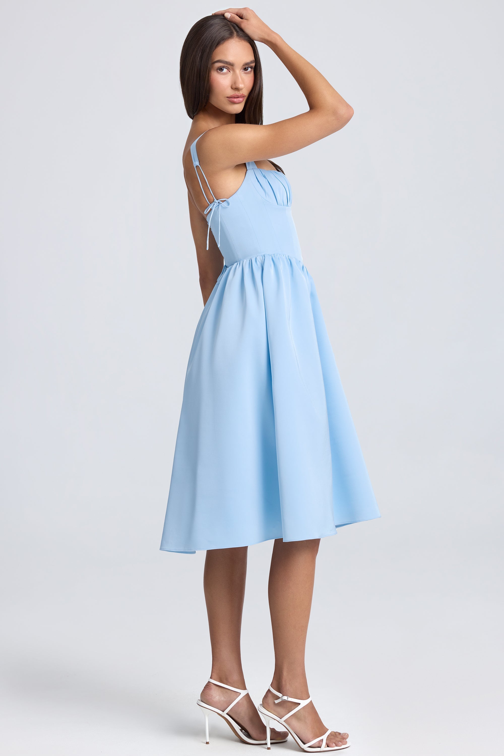 Draped Corset Midaxi Dress in Powder Blue