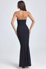 Bandeau Ruffle-Trim Corset Gown in Black