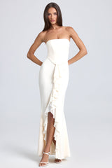 Bandeau Ruffle-Trim Corset Gown in Ivory