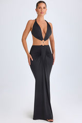 Hardware Detail Cut-Out Halterneck Maxi Dress in Black