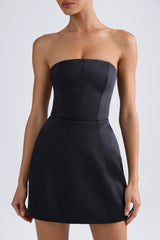 Bandeau Structured Tulip Mini Dress in Black