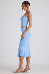 Modal Bow-Detail Mid-Rise Midi Skirt in Sky Blue