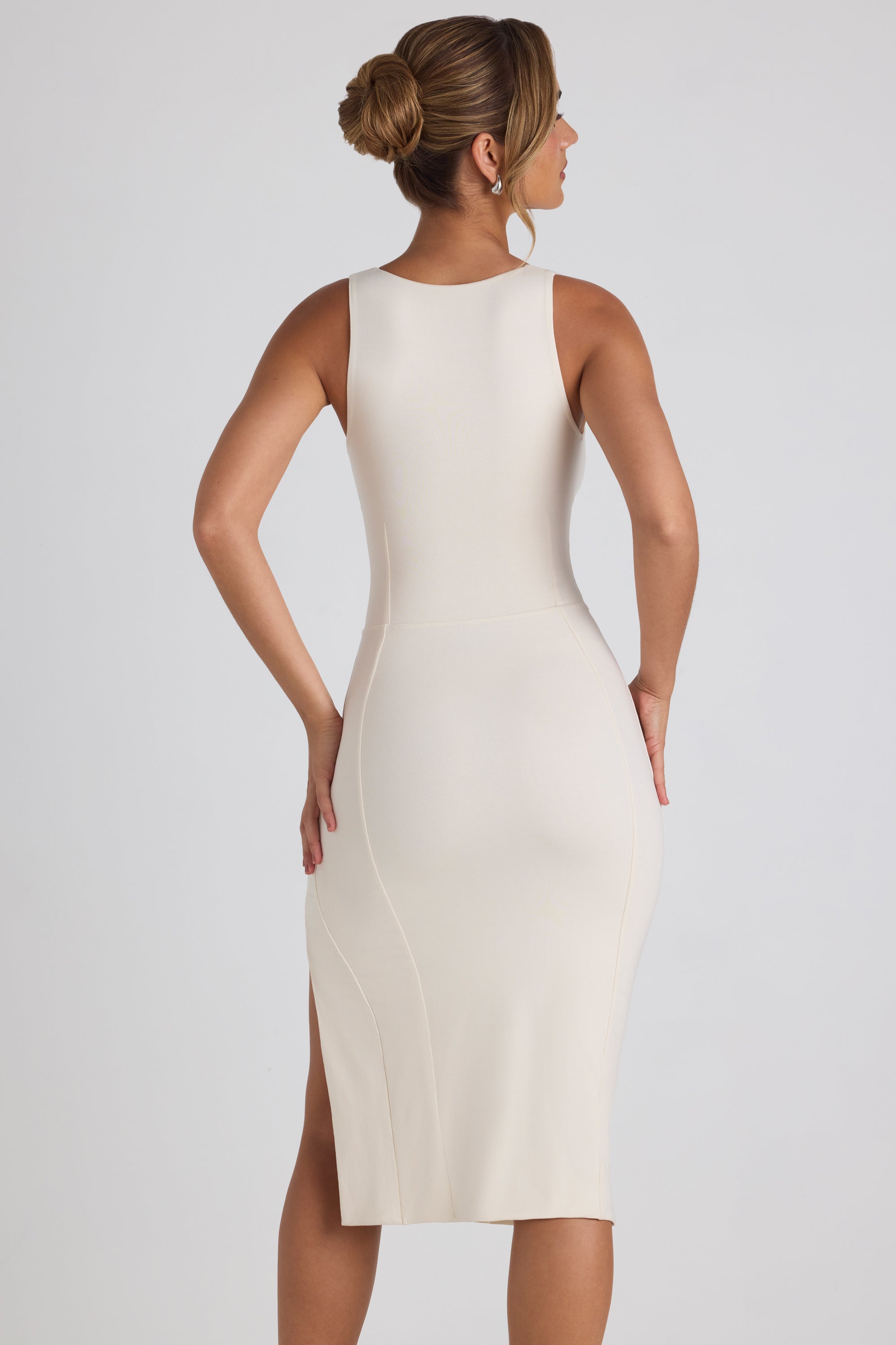 Modal Bow-Detail Sweetheart-Neck Midi Dress in Ivory