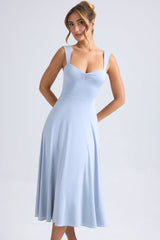 Sweetheart-Neck Ruched Midaxi Dress in Light Blue