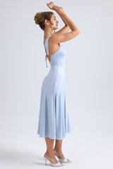 Sweetheart-Neck Ruched Midaxi Dress in Light Blue