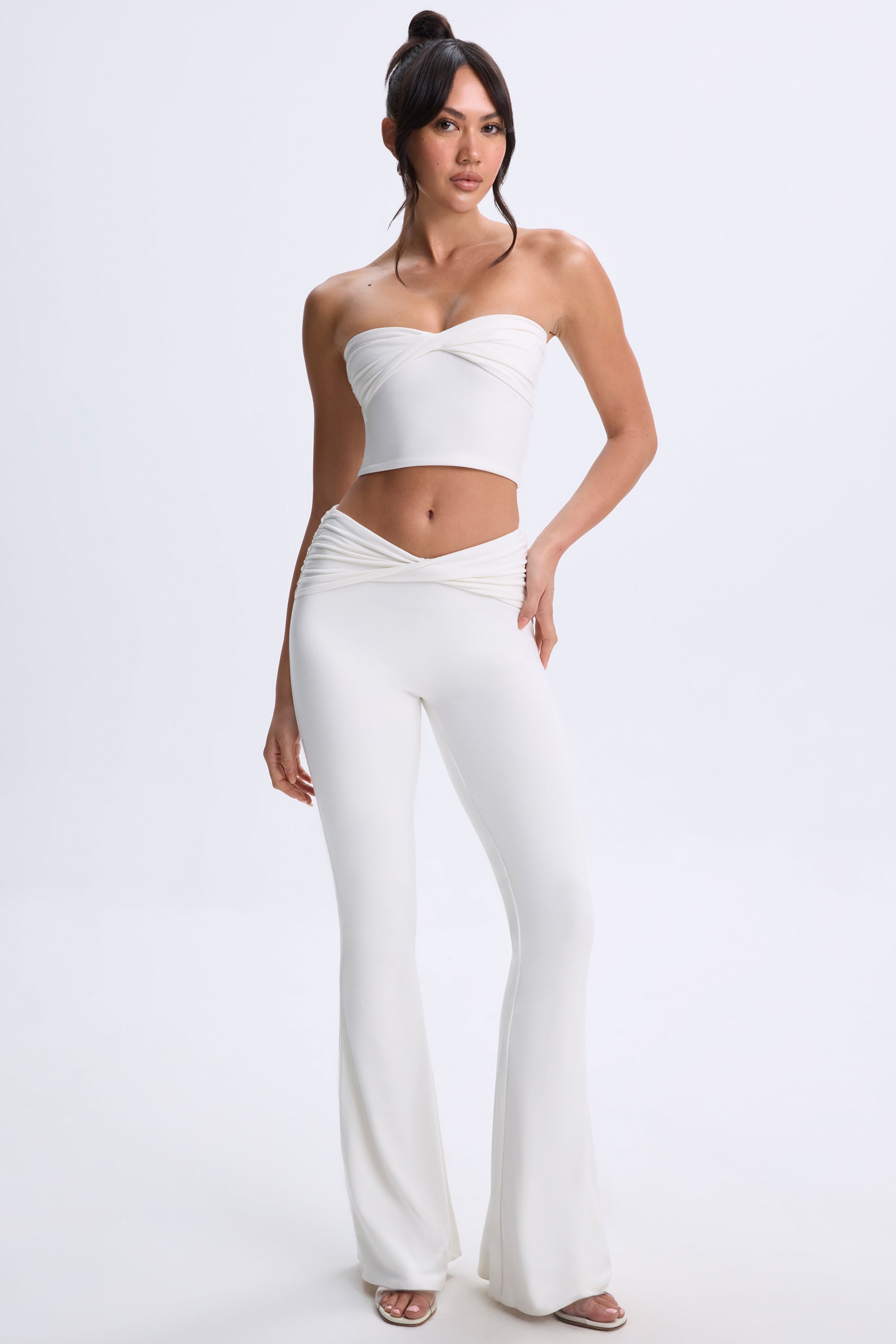 Twist-Front Flared Trousers in White