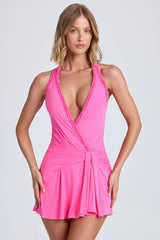 Halterneck Draped A-Line Mini Dress in Lollipop Pink