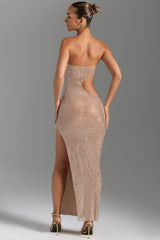 Embellished Cut-Out Bandeau Maxi Dress in Honey