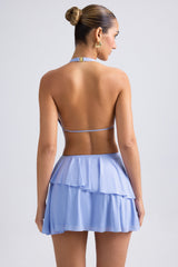 Ruffled Cut-Out Halterneck Mini Dress in Periwinkle Blue