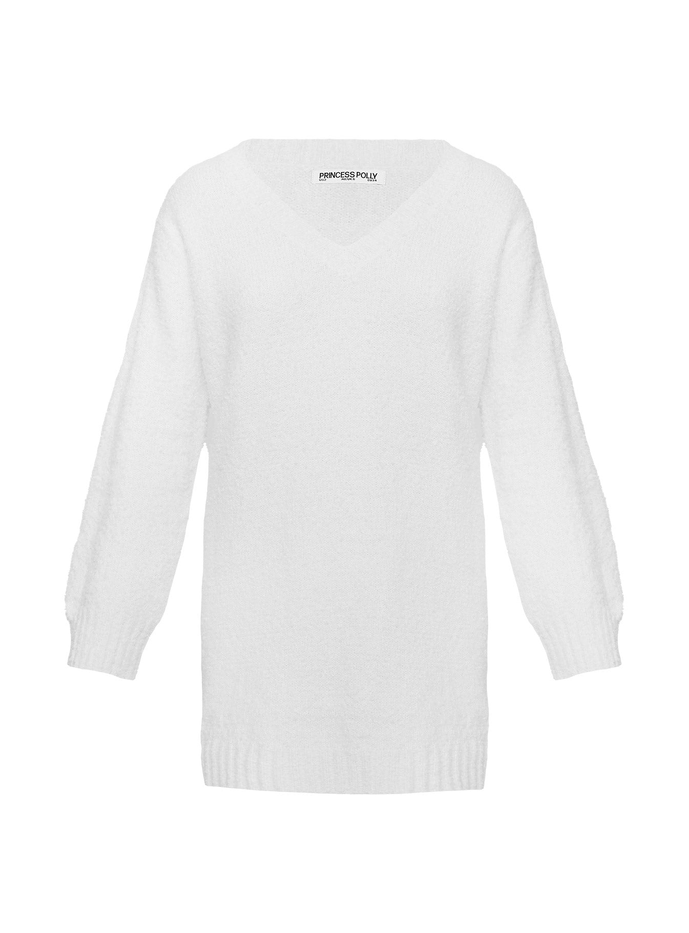 Fine Line Long Sleeve Knit Mini Dress White