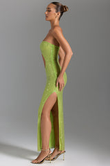 Embellished Cut-Out Bandeau Maxi Dress in Pear Green