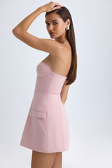 Strapless Structured Tulip Mini Dress in Pink Mauve