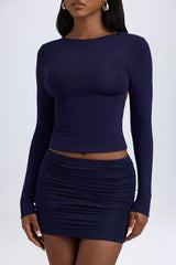 Modal Ruched Mid-Rise Mini Skirt in True Navy