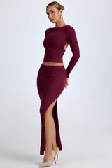 Modal Low-Rise Maxi Skirt in Wine Red